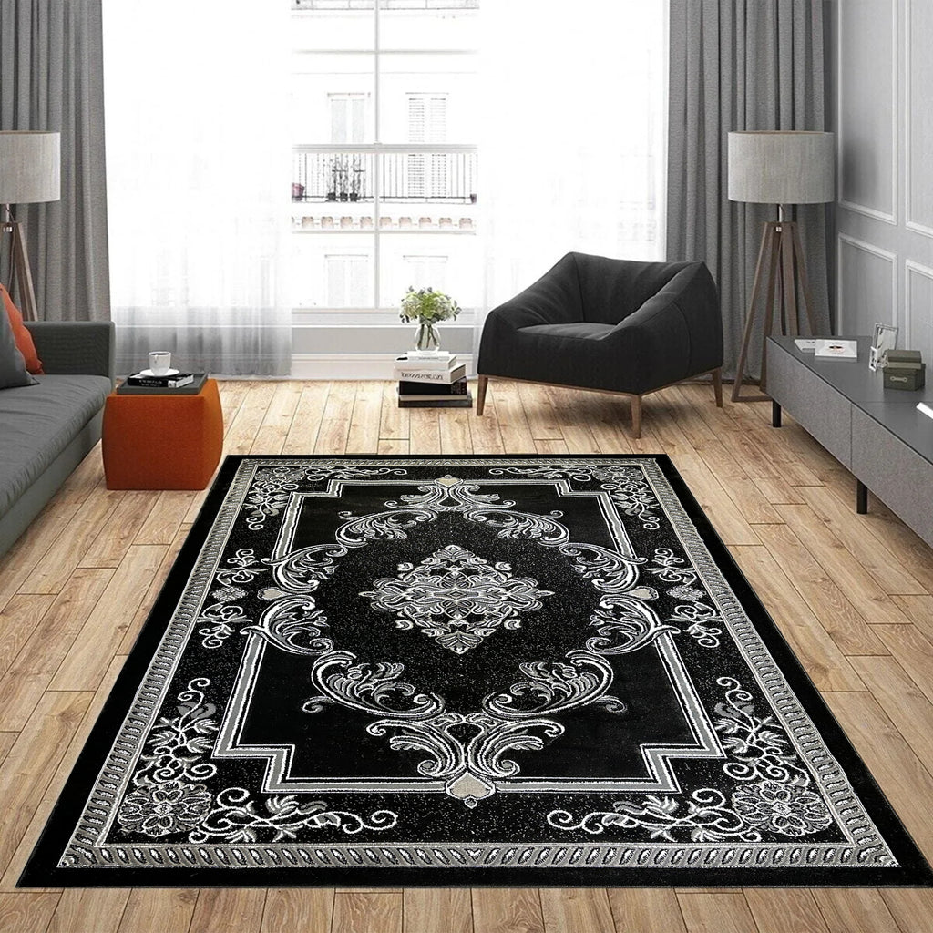 Area Rugs Diamond Collection High Pile Hand Carving 1015 Black